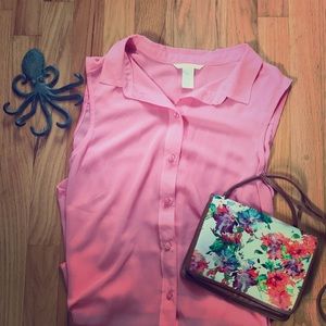 Pink Sleeveless Button Down